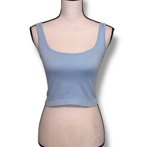 OQQ Light Blue Ribbed Racerback Crop Tank Top Sleeveless Size Medium Like New